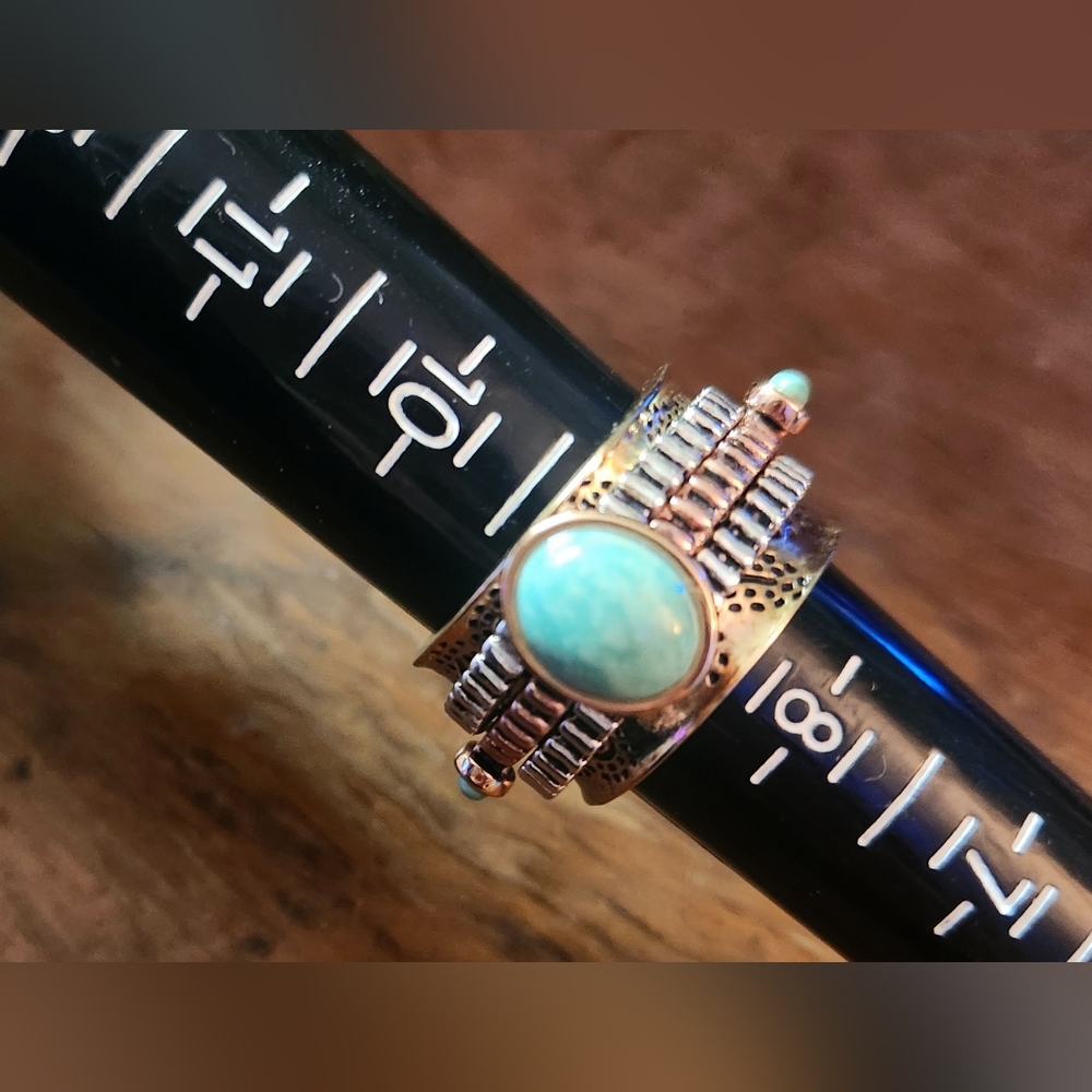 Amazonite Silver Gold Copper Spin Ring - image 6